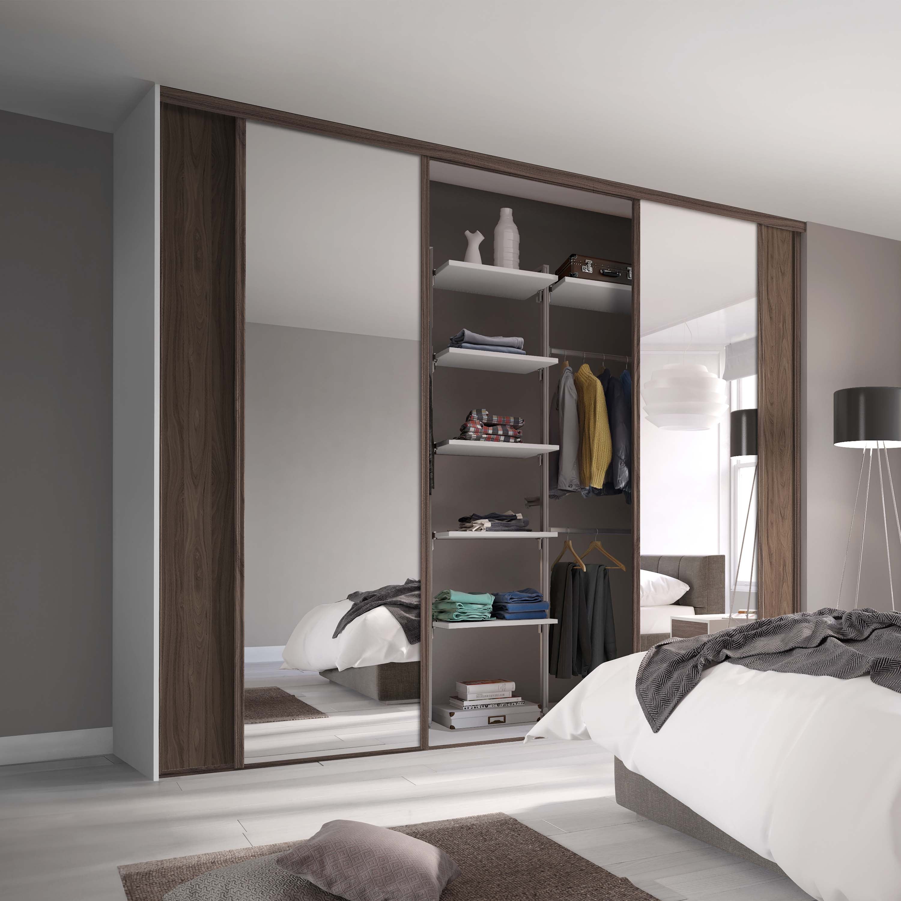 Spacepro Classic 4 Door sliding wardrobe Kit Walnut frame 2 x Panel 2 x Mirror (w)2978mm