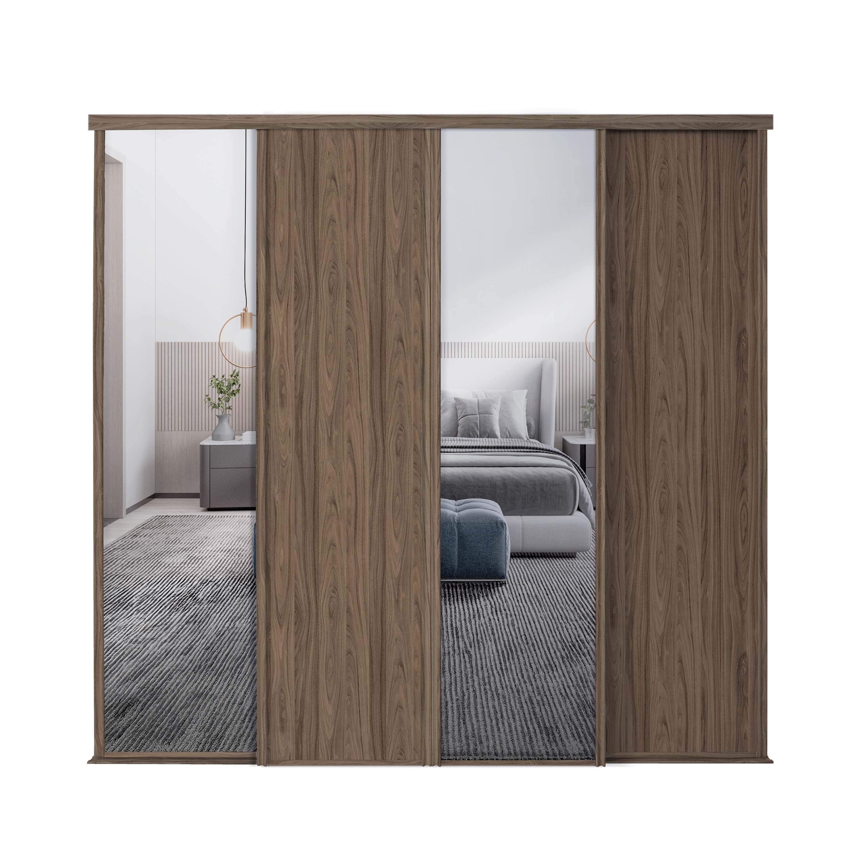 Spacepro Classic 4 Door sliding wardrobe Kit Walnut frame 2 x Panel 2 x Mirror (w)3586mm