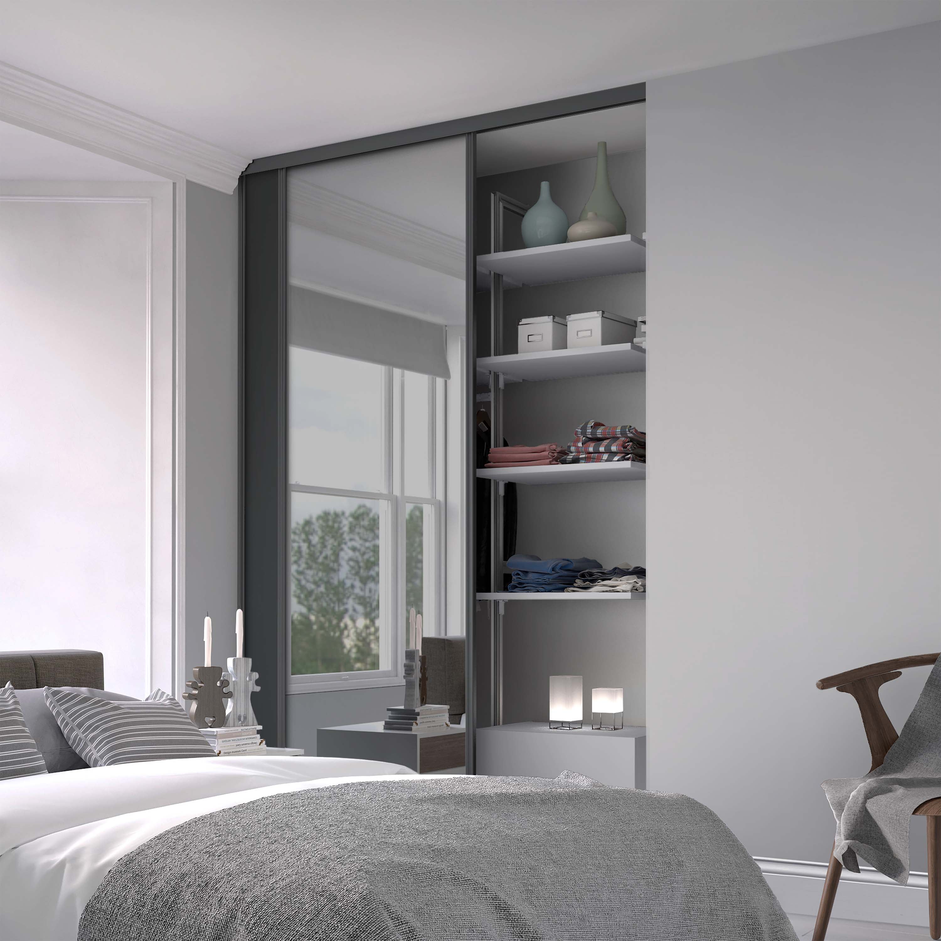 Spacepro Classic 2 Door sliding wardrobe Kit Graphite frame 1 x Panel 1 x Mirror (w)1185mm