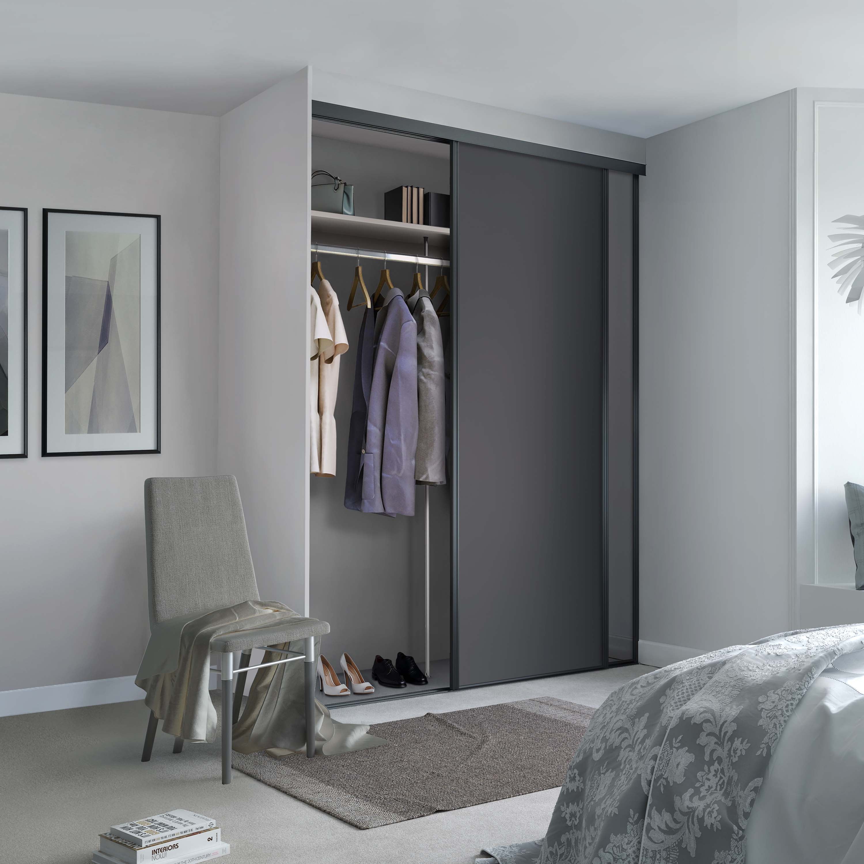 Spacepro Classic 2 Door sliding wardrobe Kit Graphite frame 1 x Panel 1 x Mirror (w)1185mm