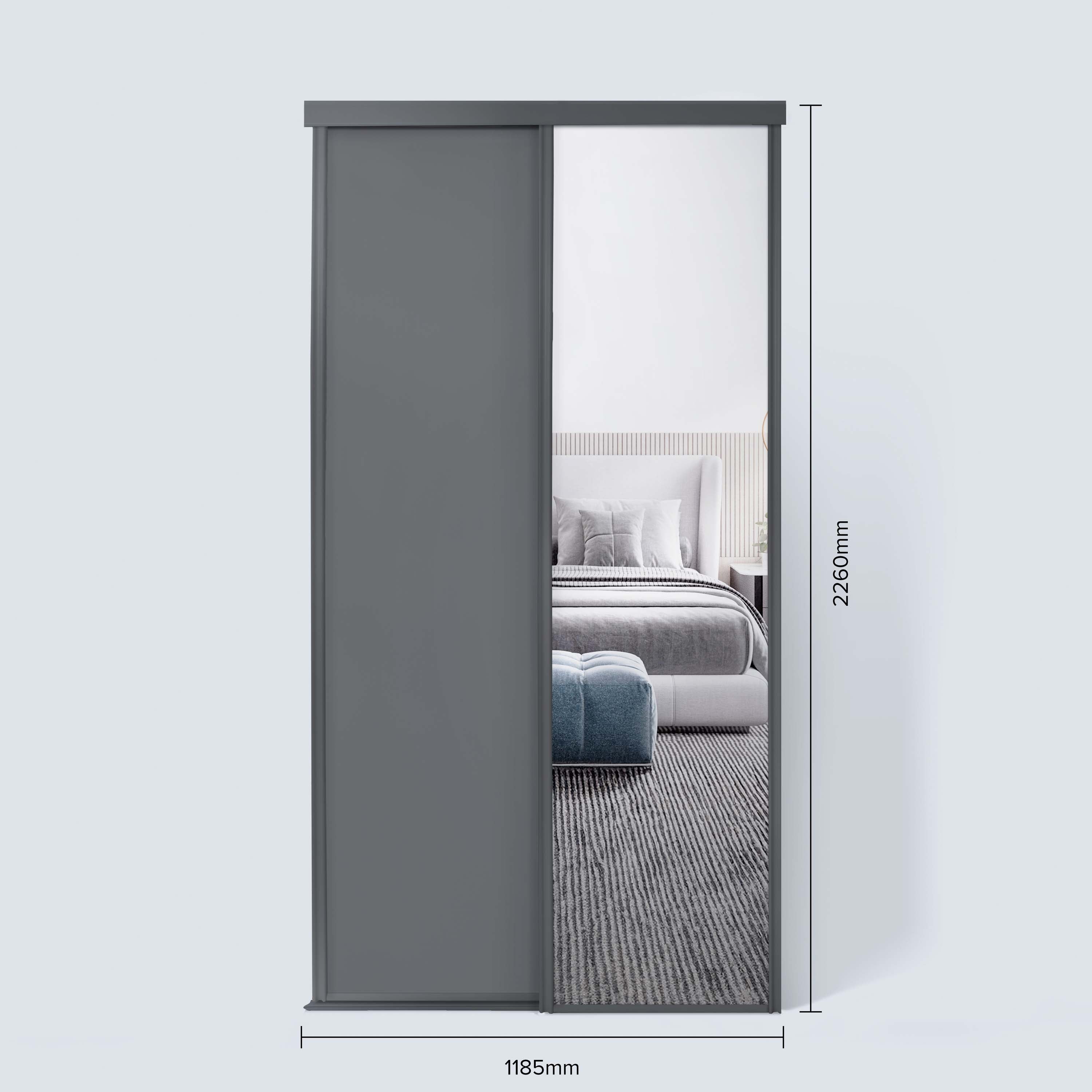 Spacepro Classic 2 Door sliding wardrobe Kit Graphite frame 1 x Panel 1 x Mirror (w)1185mm