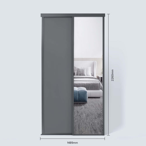 Spacepro Classic 2 Door sliding wardrobe Kit Graphite frame 1 x Panel 1 x Mirror (w)1489mm