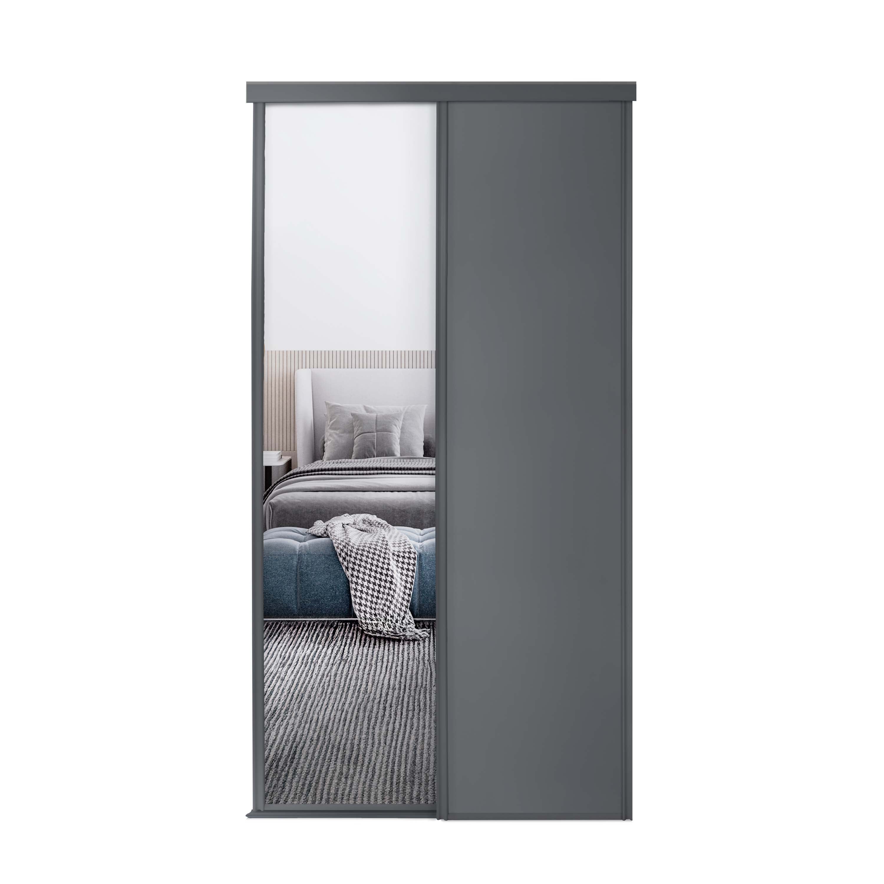 Spacepro Classic 2 Door sliding wardrobe Kit Graphite frame 1 x Panel 1 x Mirror (w)1793mm