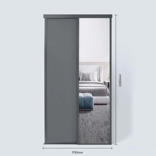 Spacepro Classic 2 Door sliding wardrobe Kit Graphite frame 1 x Panel 1 x Mirror (w)1793mm