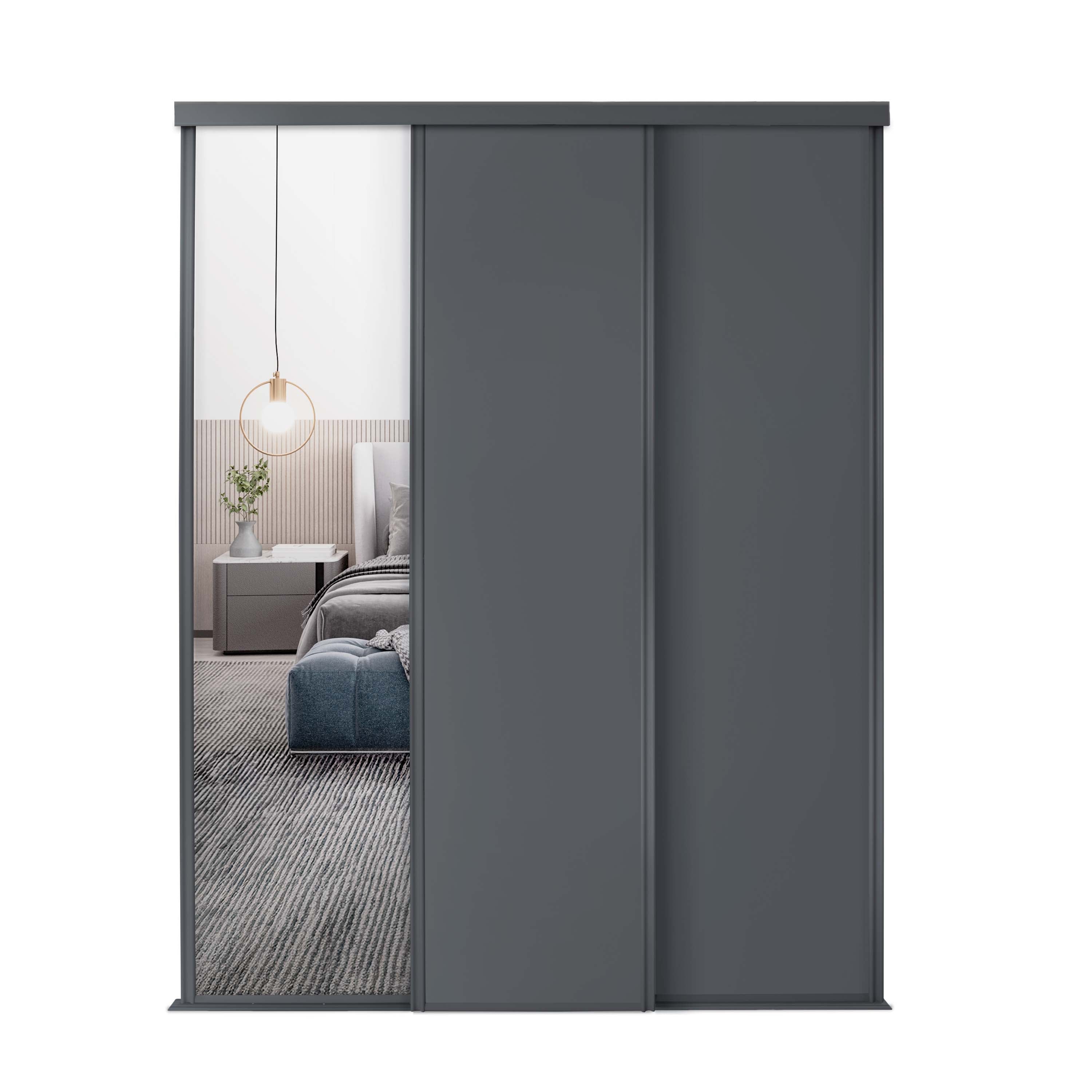 Spacepro Classic 3 Door sliding wardrobe Kit Graphite frame 2 x Panel 1 x Mirror (w)2216mm