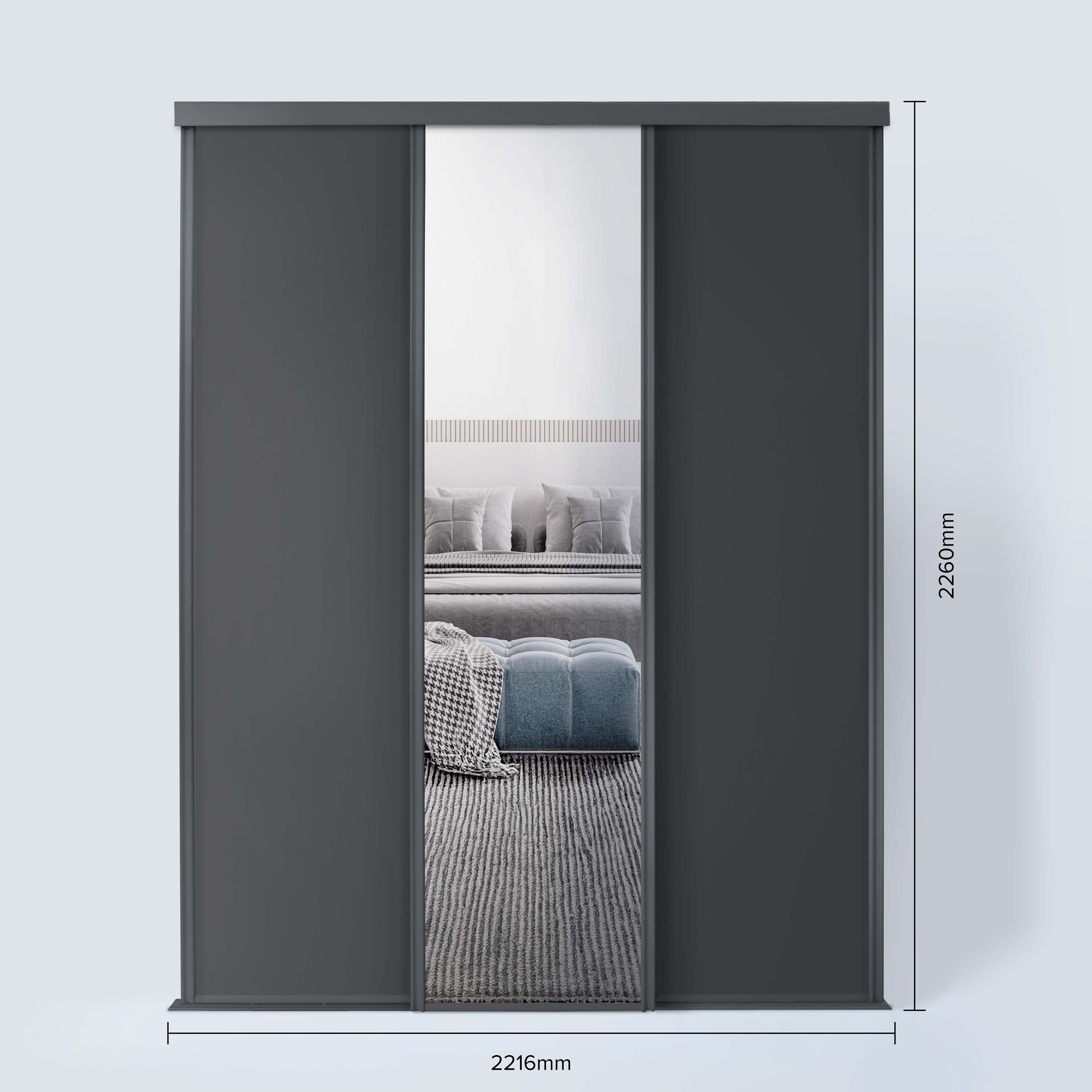 Spacepro Classic 3 Door sliding wardrobe Kit Graphite frame 2 x Panel 1 x Mirror (w)2216mm