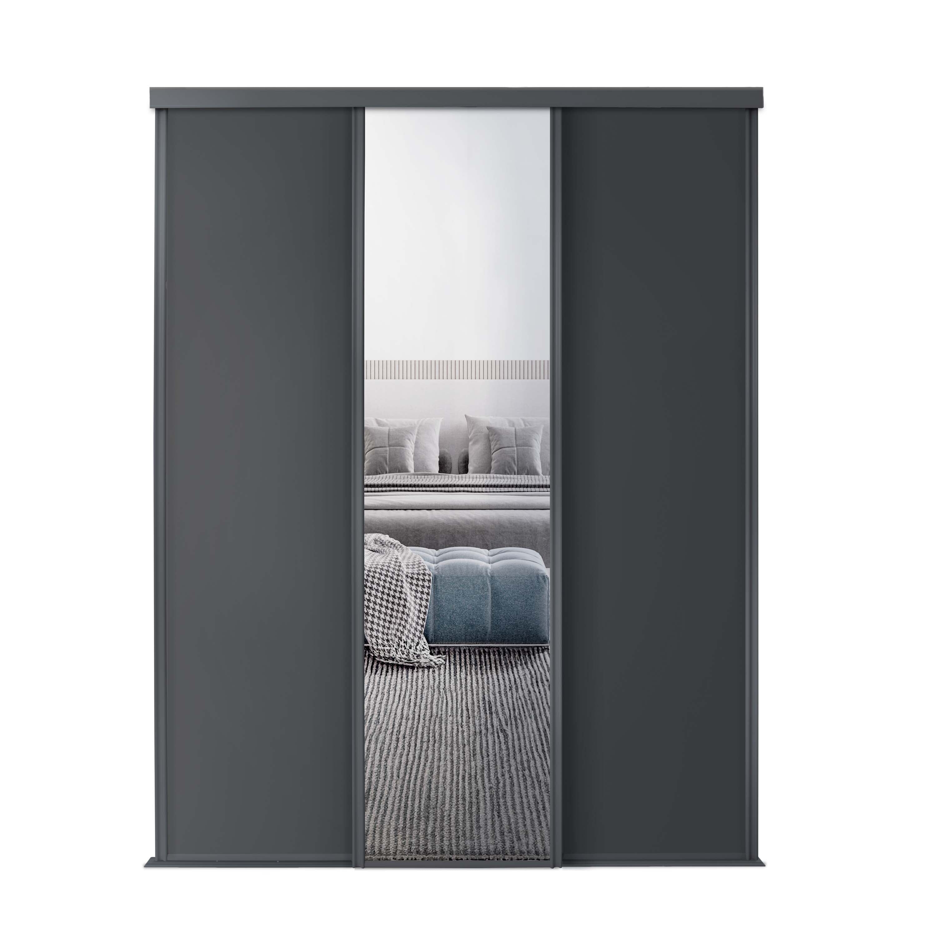 Spacepro Classic 3 Door sliding wardrobe Kit Graphite frame 2 x Panel 1 x Mirror (w)2672mm