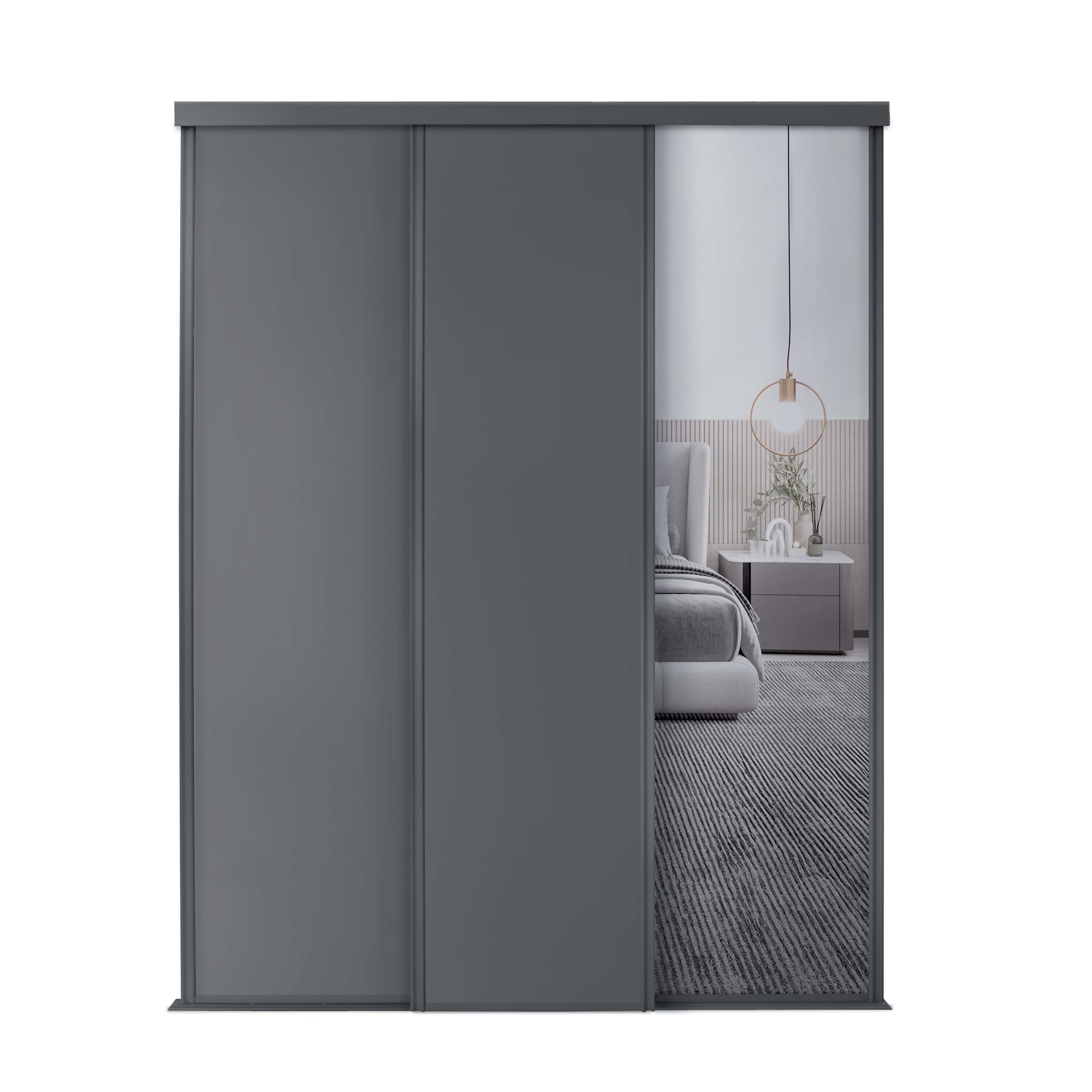 Spacepro Classic 3 Door sliding wardrobe Kit Graphite frame 2 x Panel 1 x Mirror (w)2672mm