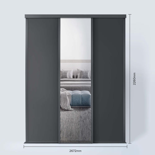 Spacepro Classic 3 Door sliding wardrobe Kit Graphite frame 2 x Panel 1 x Mirror (w)2672mm