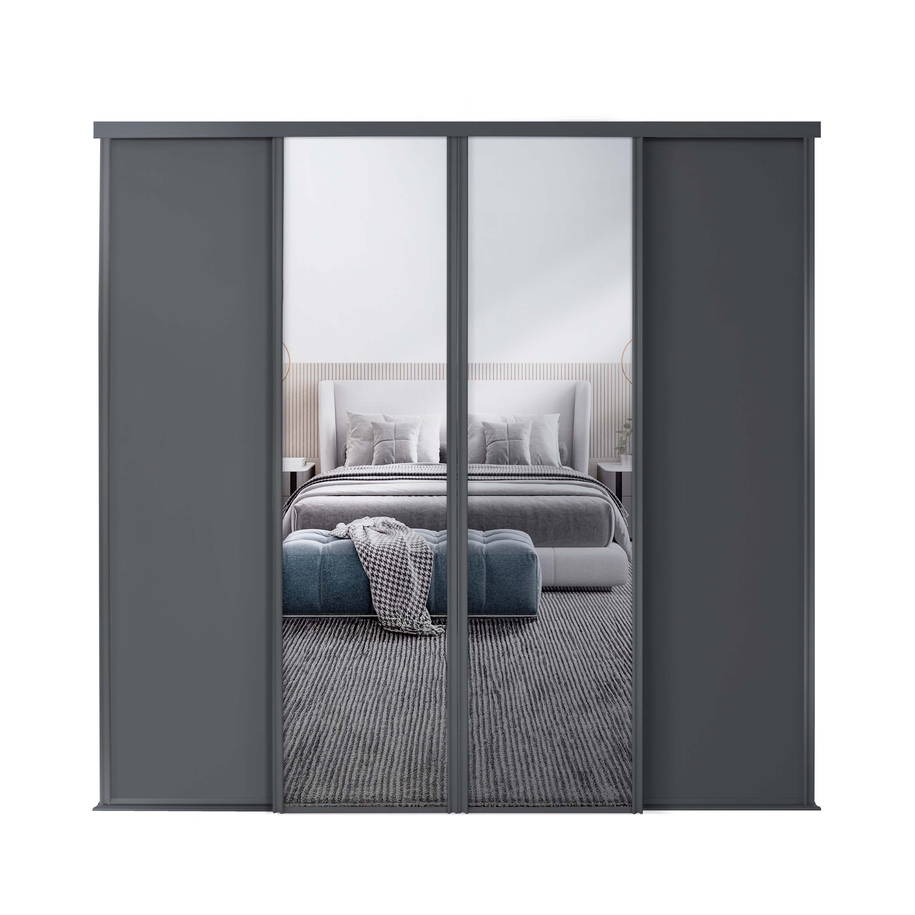 Spacepro Classic 4 Door sliding wardrobe Kit Graphite frame 2 x Panel 2 x Mirror (w)2370mm