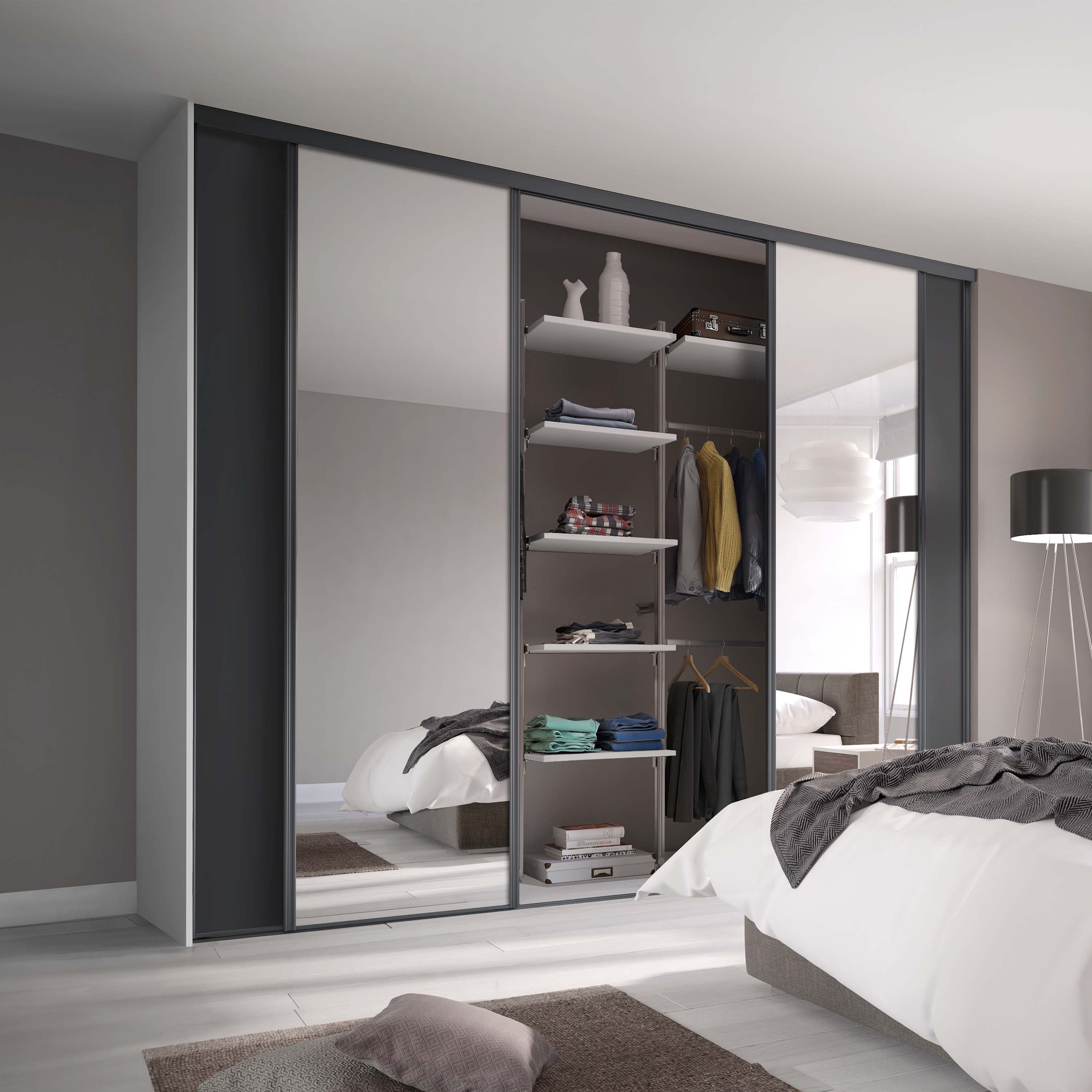 Spacepro Classic 4 Door sliding wardrobe Kit Graphite frame 2 x Panel 2 x Mirror (w)2370mm