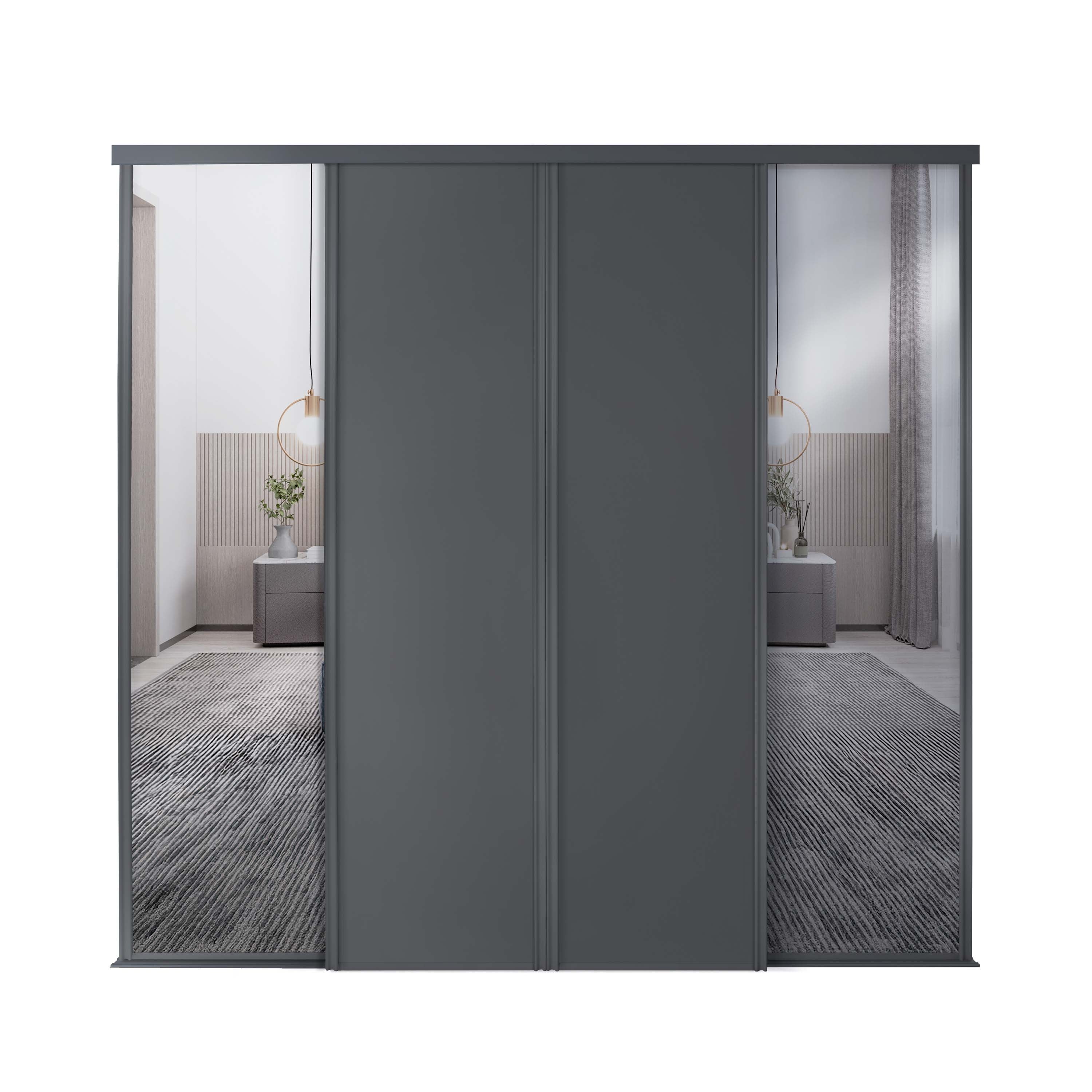 Spacepro Classic 4 Door sliding wardrobe Kit Graphite frame 2 x Panel 2 x Mirror (w)2978mm