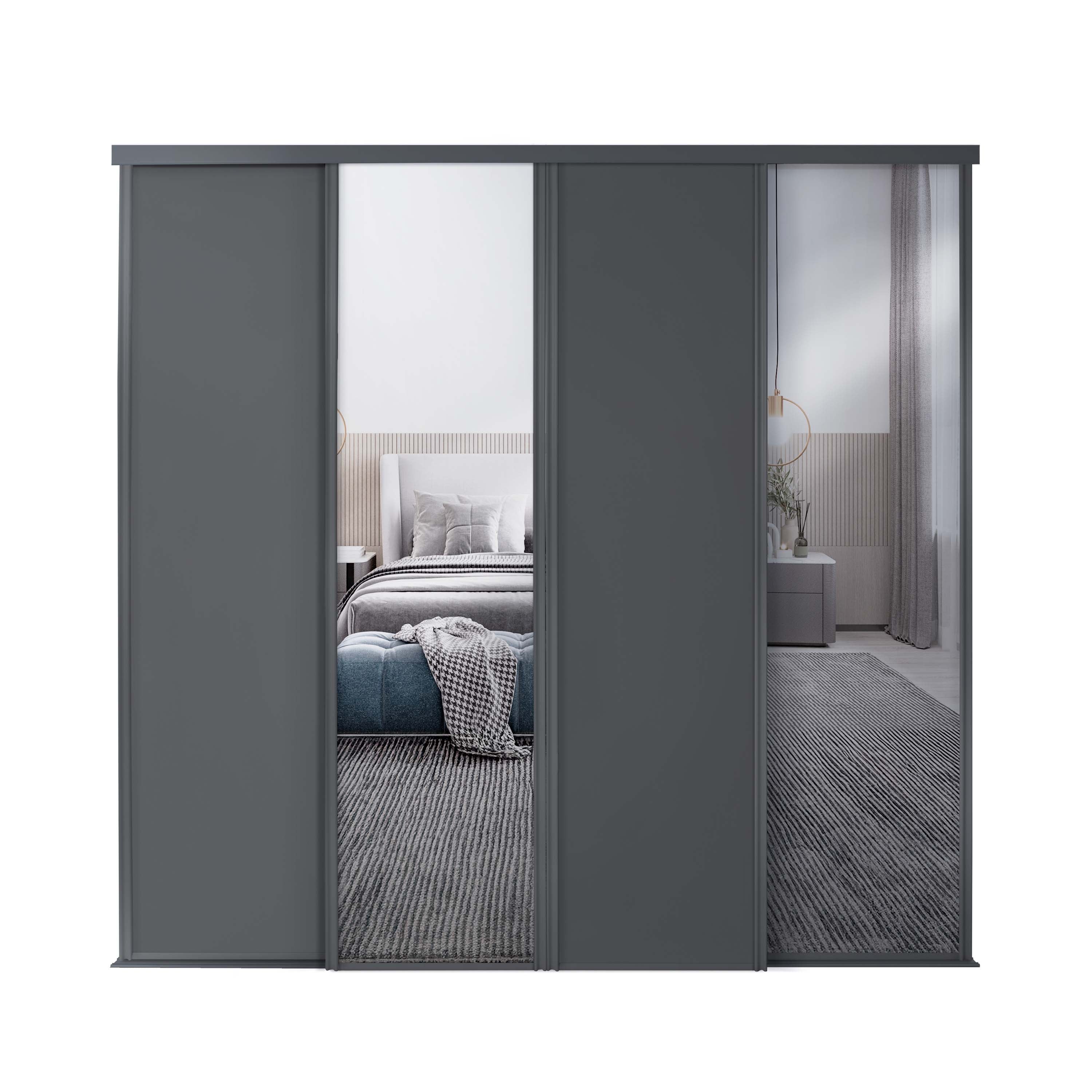 Spacepro Classic 4 Door sliding wardrobe Kit Graphite frame 2 x Panel 2 x Mirror (w)2978mm
