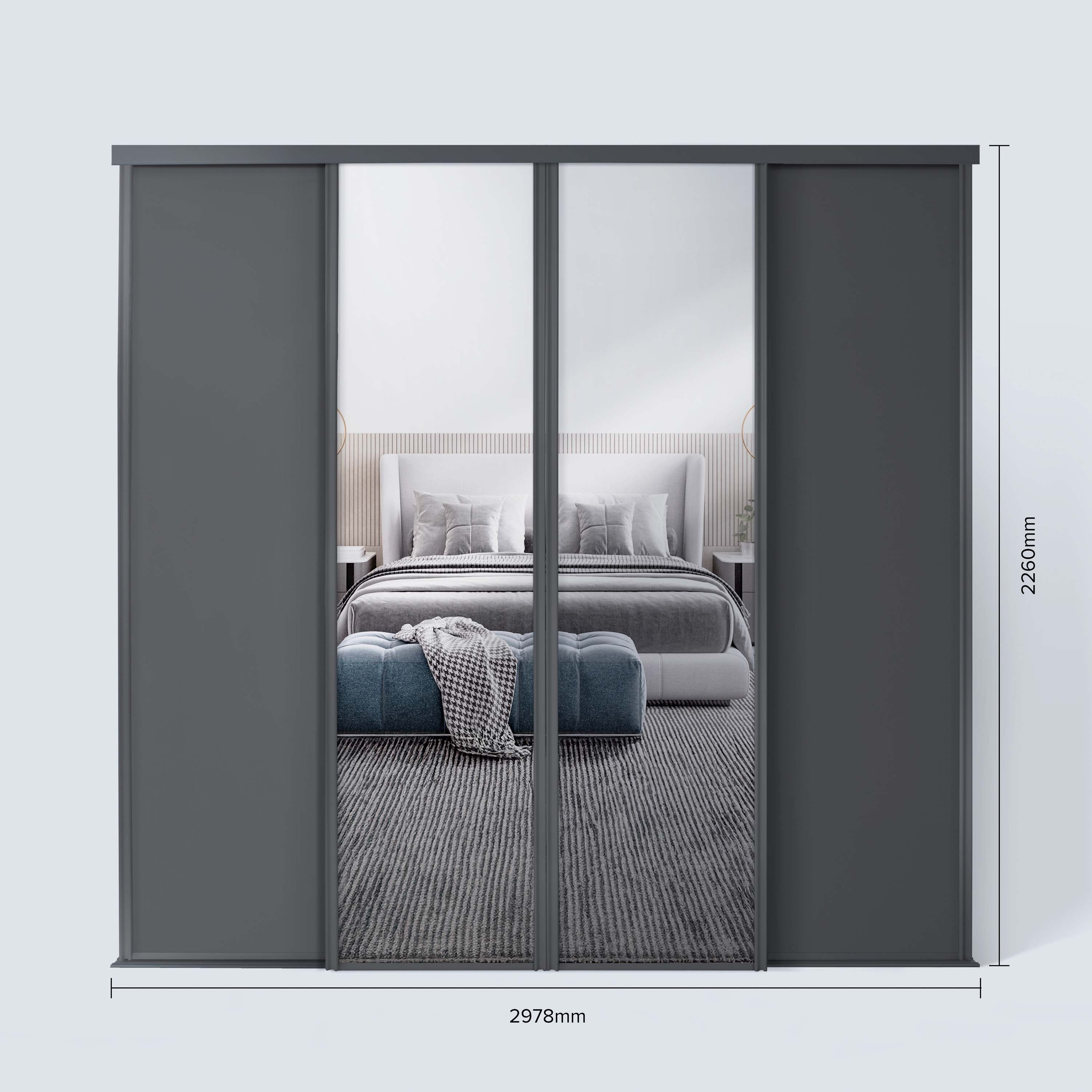 Spacepro Classic 4 Door sliding wardrobe Kit Graphite frame 2 x Panel 2 x Mirror (w)2978mm