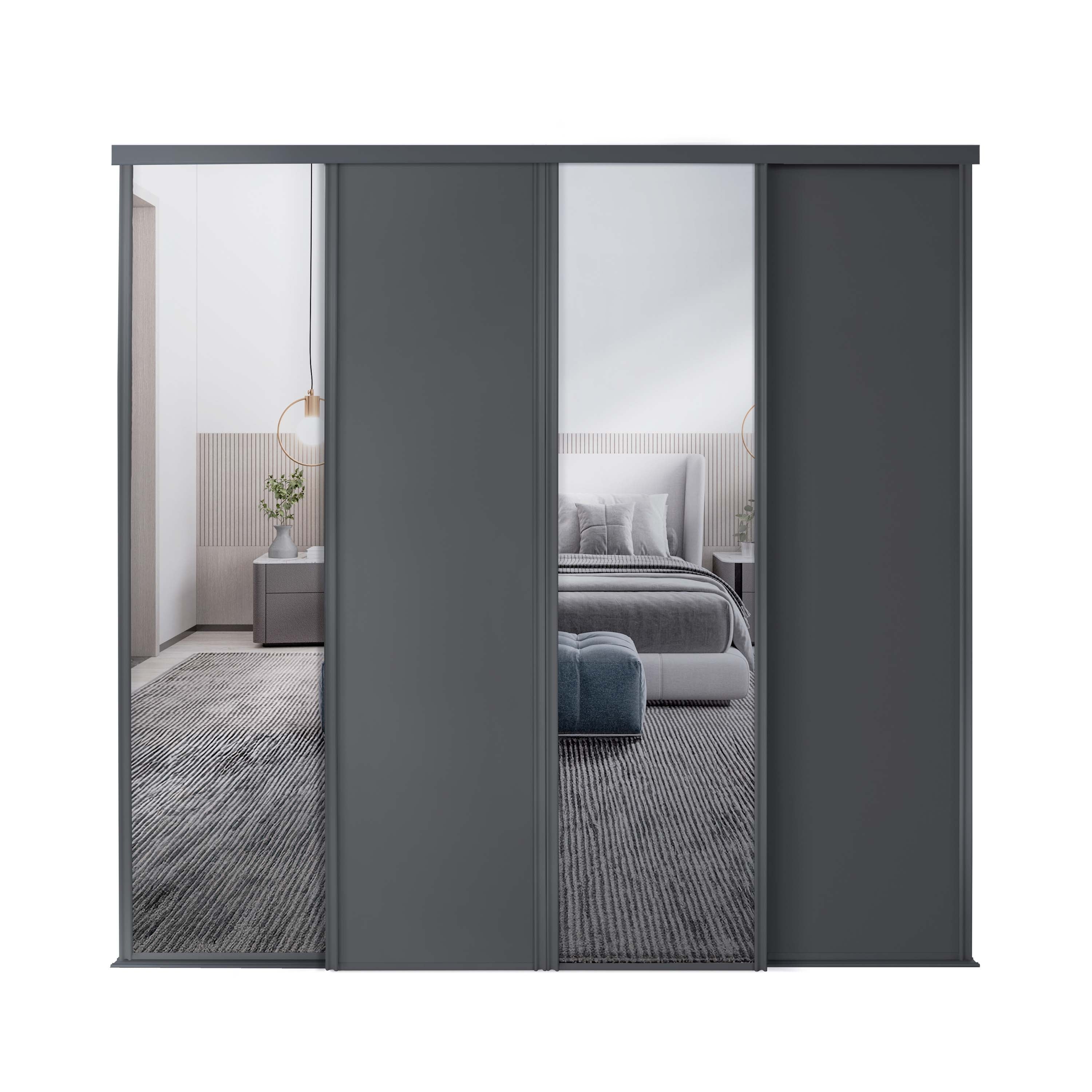 Spacepro Classic 4 Door sliding wardrobe Kit Graphite frame 2 x Panel 2 x Mirror (w)3586mm