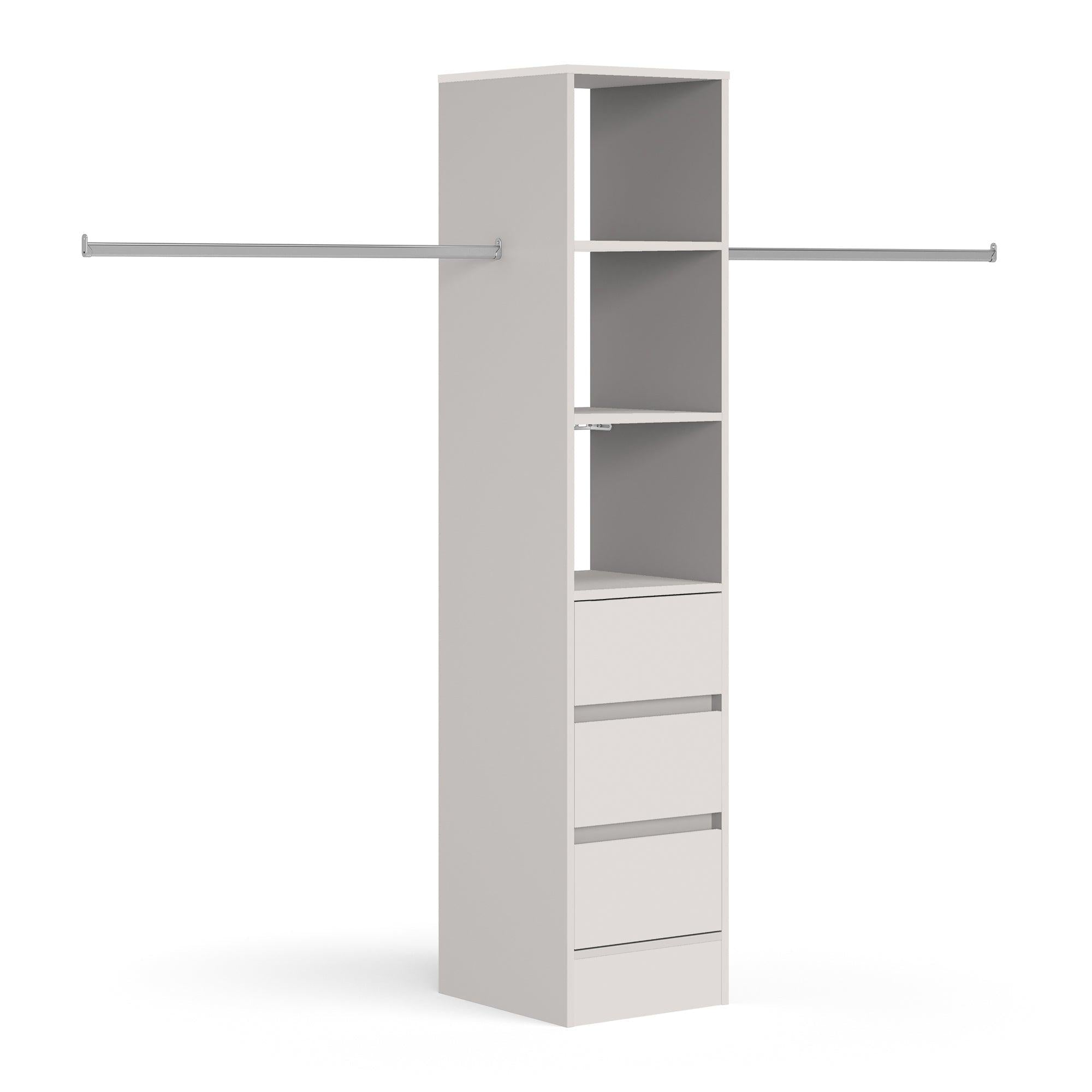 Light Grey 3 Drawer Soft Close Wardrobe Shelving Unit with Hanging Bars - Bedrooms Plus