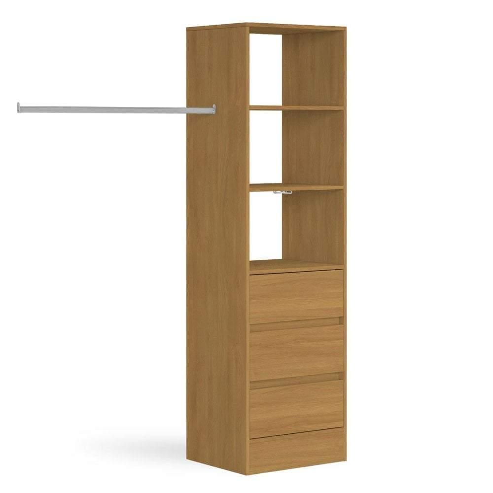 Oak 3 Drawer Soft Close Wardrobe Shelving Unit with Hanging Bars - Bedrooms Plus