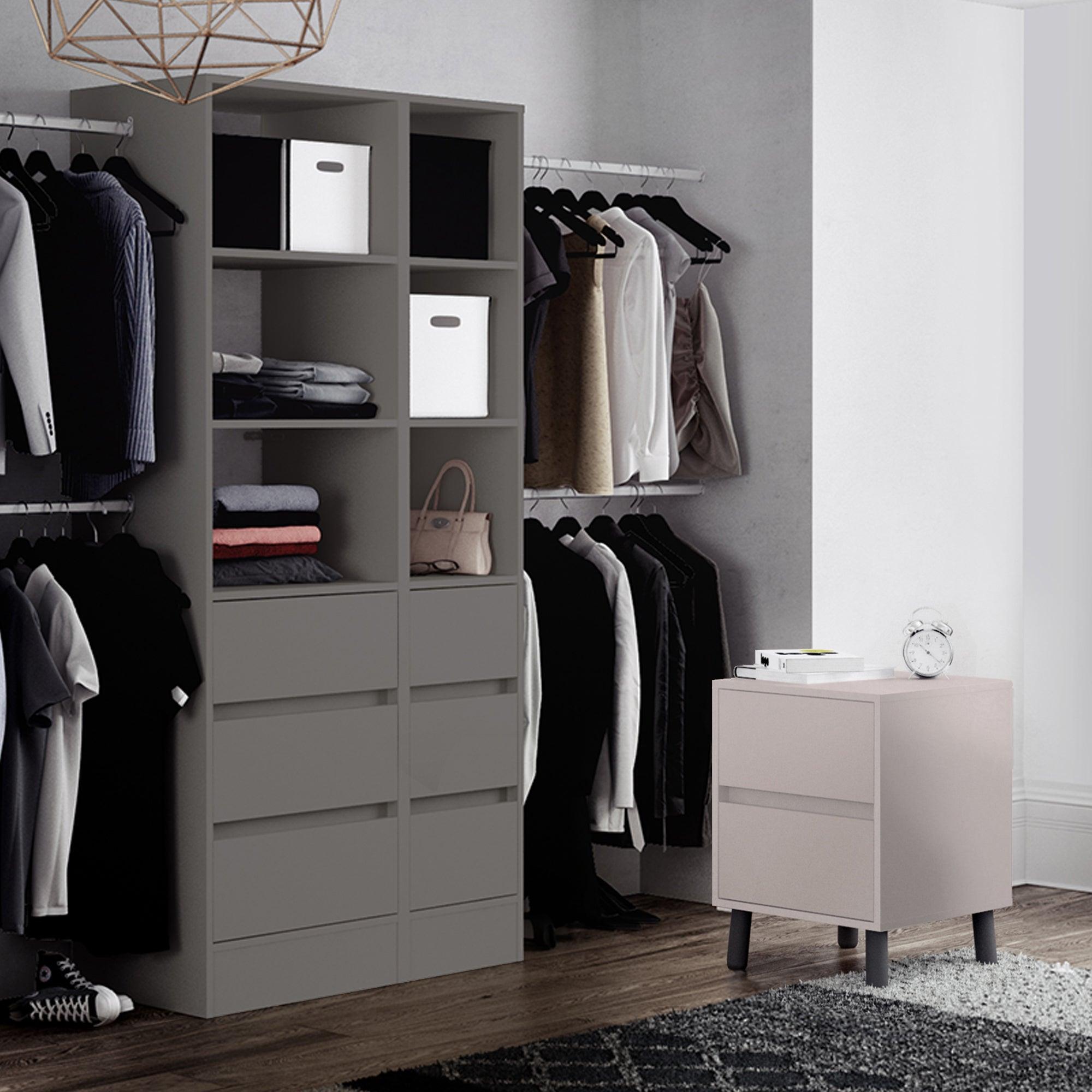 Silver 3 Drawer Wardrobe Shelving Unit with Hanging Bars - Bedrooms Plus